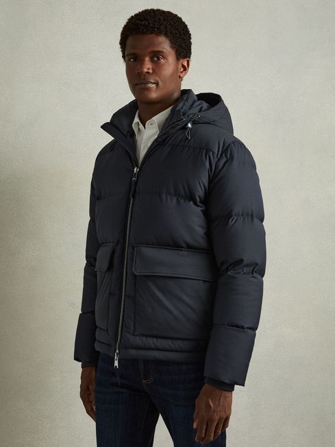 Reiss Navy Carston Patch-Pocket Quilted Puffer Jacket