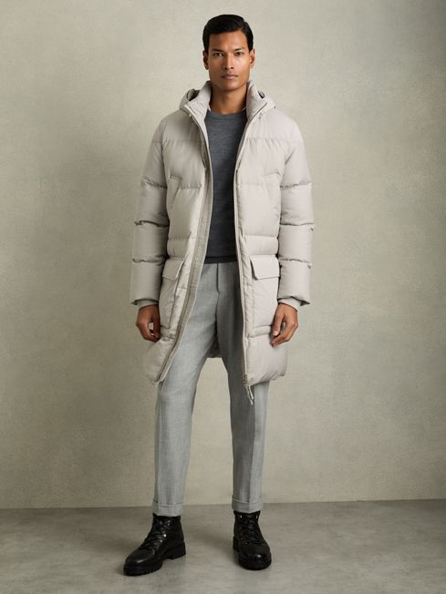 Quilted Longline Puffer Jacket in Grey