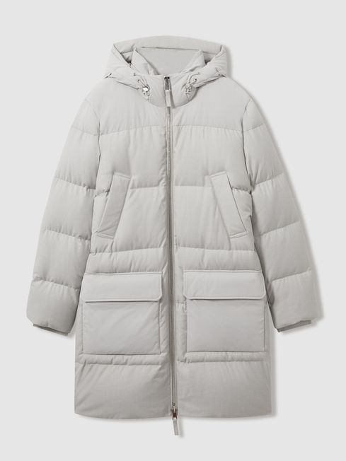 Quilted Longline Puffer Jacket in Grey