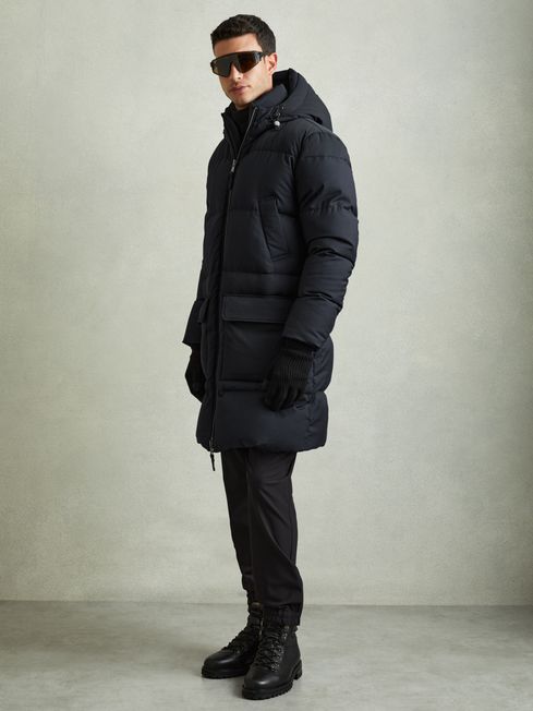 Reiss Stadium Quilted Longline Puffer Jacket Navy