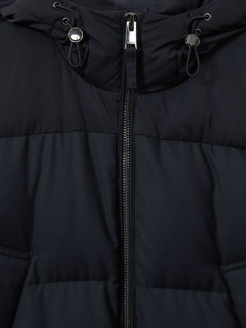 Reiss Navy Stadium Quilted Longline Puffer Coat