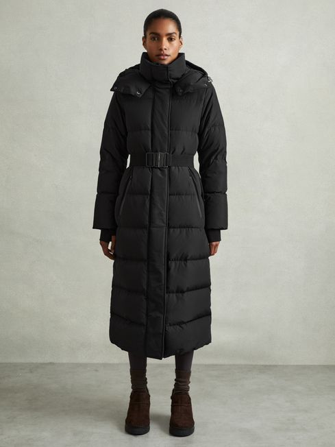 Black puffer longline coat discount