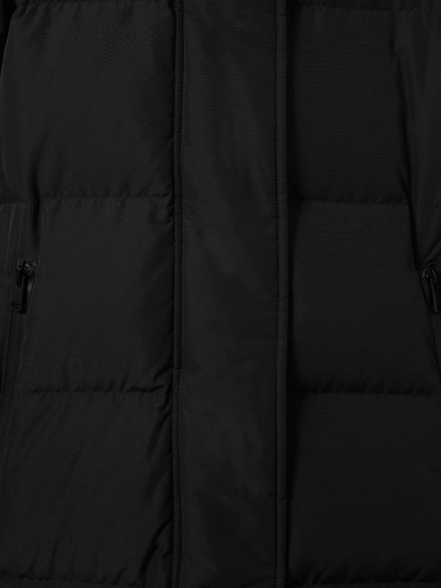 Longline Hooded Puffer Coat in Black