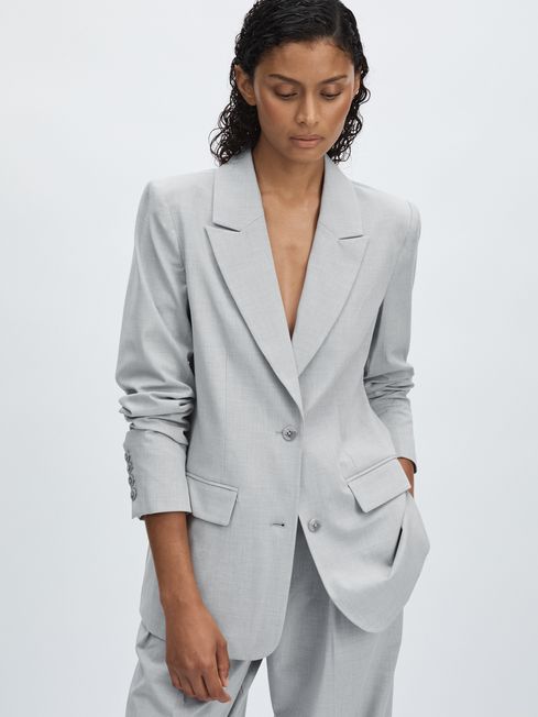 Oversized Sharkskin Suit Jacket in Heather Grey REISS USA