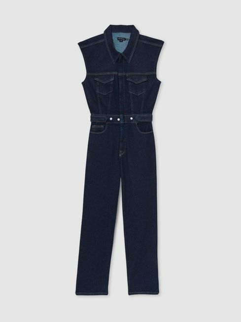 Good American Dark Blue Denim Trucker Jumpsuit
