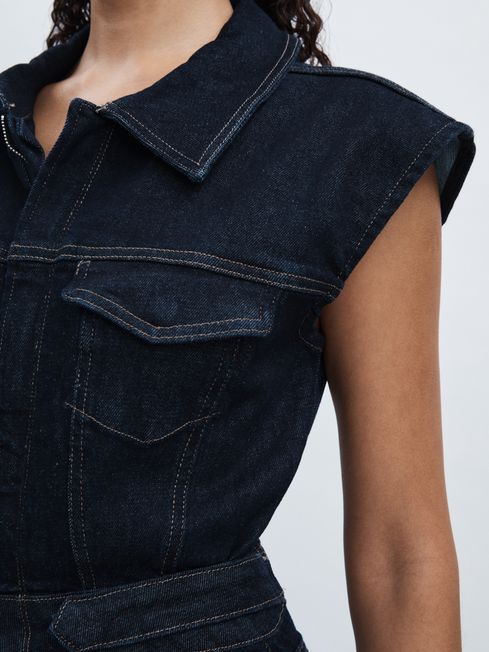 Good American Dark Blue Denim Trucker Jumpsuit