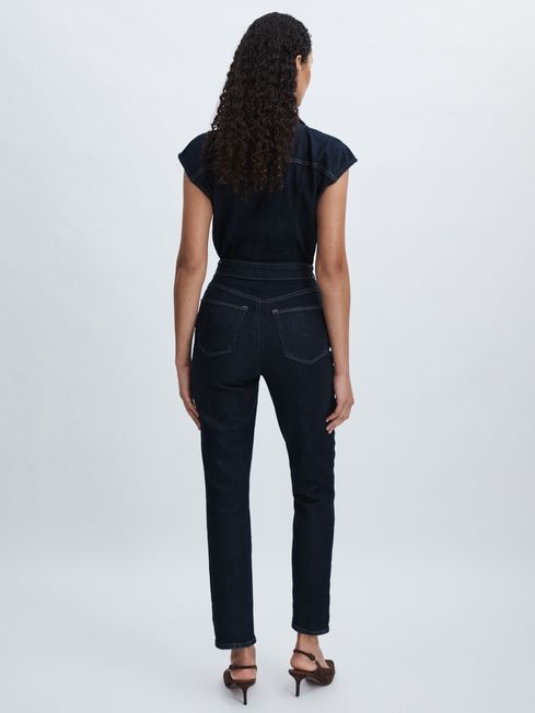 Good American Dark Blue Denim Trucker Jumpsuit