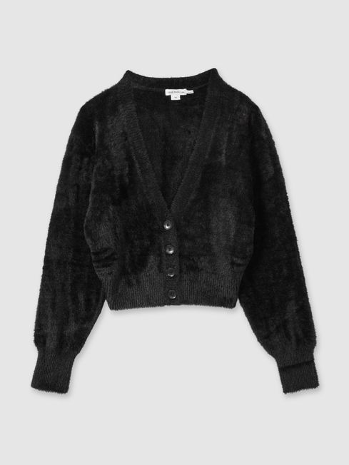Fuzzy black cardigan sales