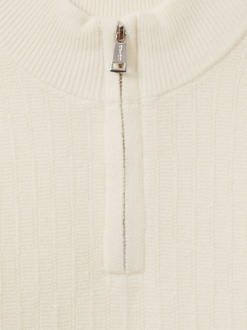 Reiss Off White Chester Zipped Funnel-Neck Wool Jumper