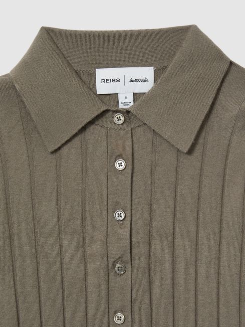 Reiss | Les 100 Ciels Wool and Silk Polo Shirt in Dark Mink