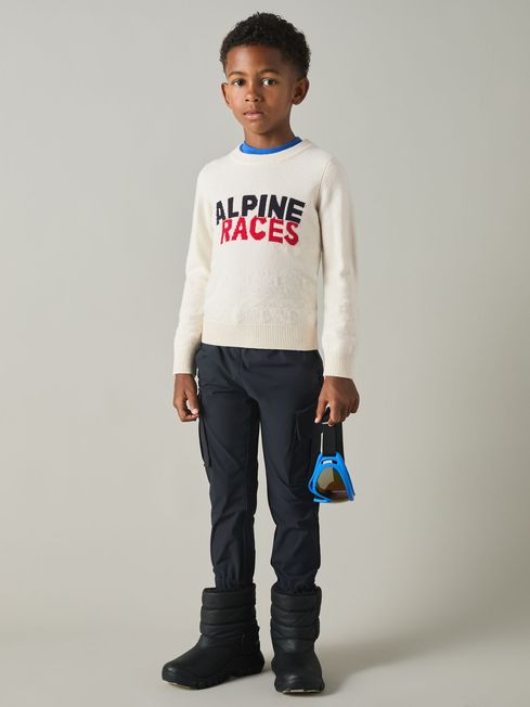 9 13 yrs Wool Blend Alpine Race Intarsia Jumper in Off White REISS USA