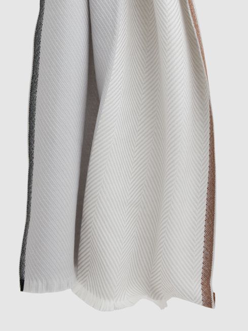 Reiss Grey Lola Logo-Embroidered Wool-Herringbone Scarf