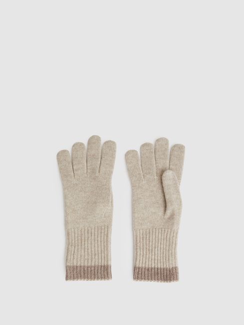 Reiss Taupe Florise Wool Blend Tipped Gloves