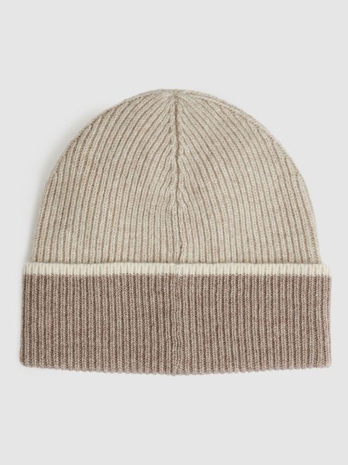 Wool Blend Tipped Beanie in Taupe