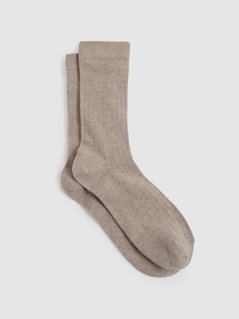 Reiss Neutral Felicia Cotton Blend Ribbed Loafer Socks