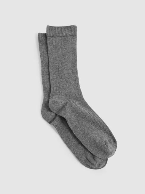 Reiss Charcoal Felicia Cotton Blend Ribbed Loafer Socks