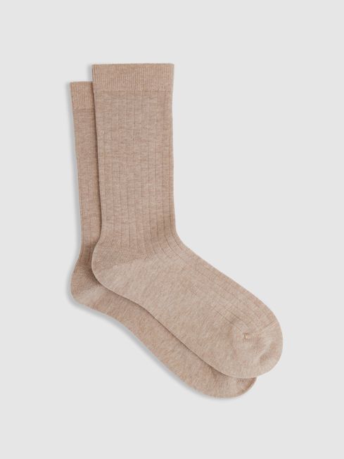 Reiss Oatmeal Felicia Cotton Blend Ribbed Loafer Socks