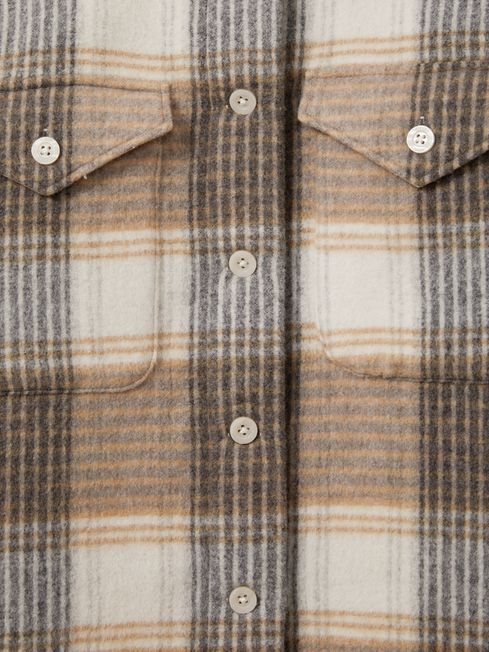 Reiss Neutral Phoebe Wool Blend Checked Shacket