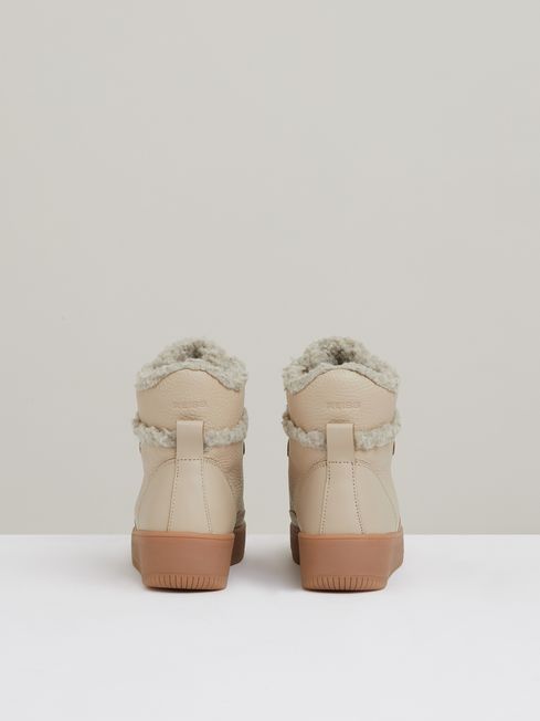 Reiss Cream Siarah Grained Leather and Fleece Ankle Boots