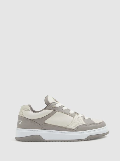 Reiss Grey Alvar Panelled Leather Trainers