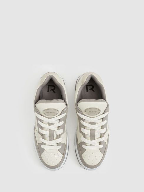 Reiss Grey Alvar Panelled Leather Trainers