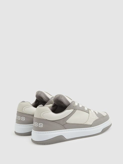 Reiss Grey Alvar Panelled Leather Trainers