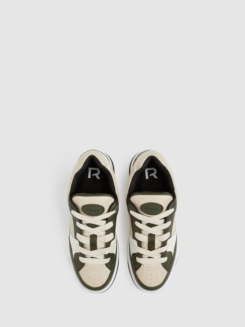 Reiss Green Alvar Panelled Leather Trainers