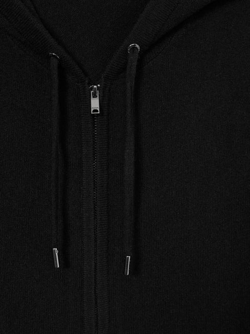 Reiss Black Lindo Wool and Cashmere Zip-Through Hoodie