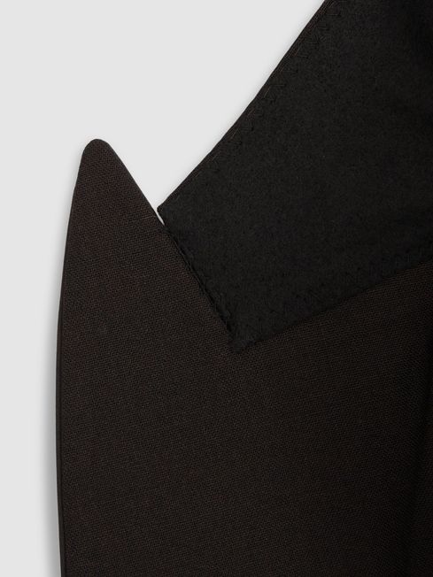 Reiss Brown Shadow Double-Breasted Tuxedo Jacket in Wool