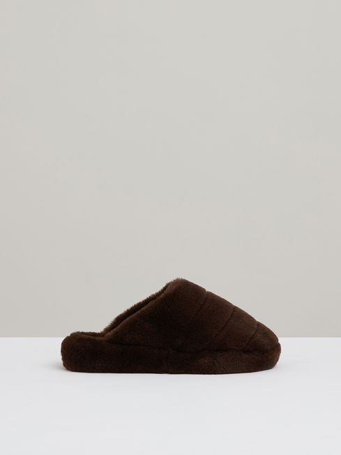 Faux Fur Slippers in Chocolate REISS Canada