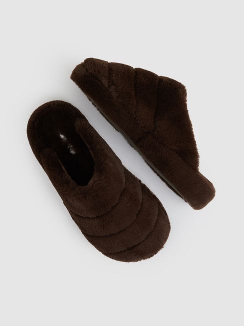 Reiss Chocolate Andrea Faux Fur Slippers
