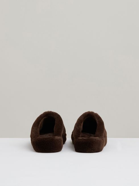 Reiss Chocolate Andrea Faux Fur Slippers