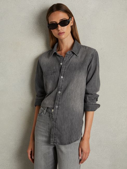 Reiss Grey Poppie Relaxed Denim Shirt 6 Womens