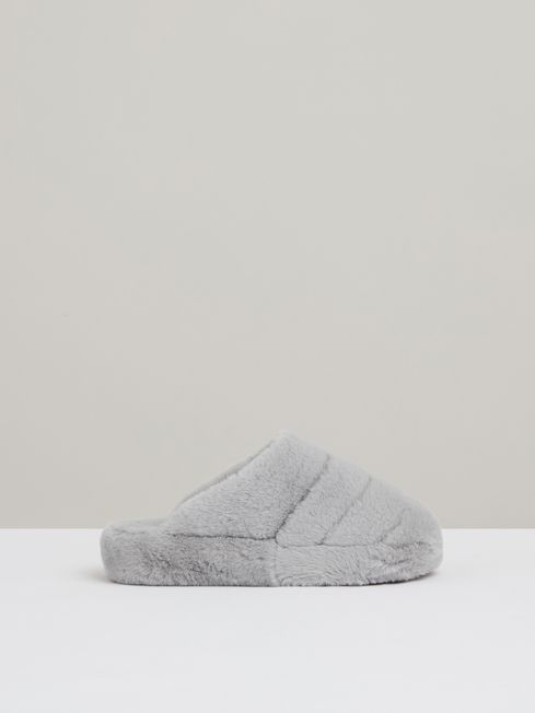 Reiss Grey Andrea Faux Fur Slippers