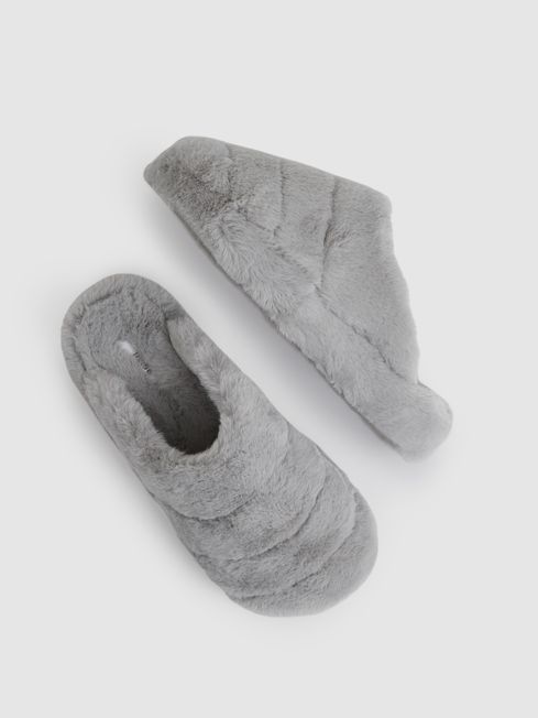 Reiss Grey Andrea Faux Fur Slippers
