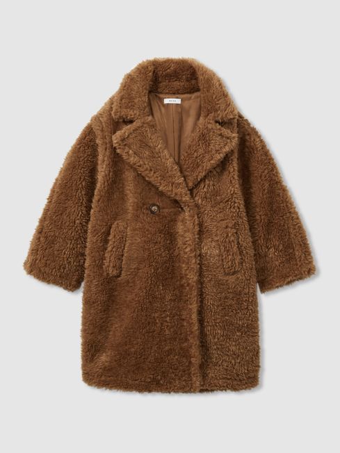 9 13 yrs Longline Teddy Coat with Wool in Brown