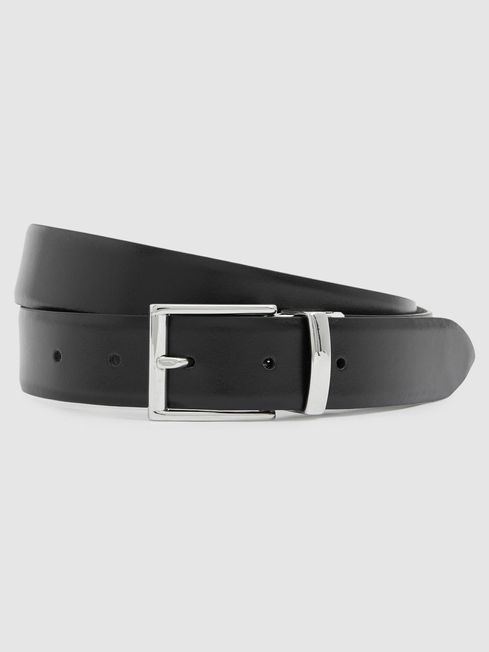 Leather Reversible Logo Debossed Belt in Black