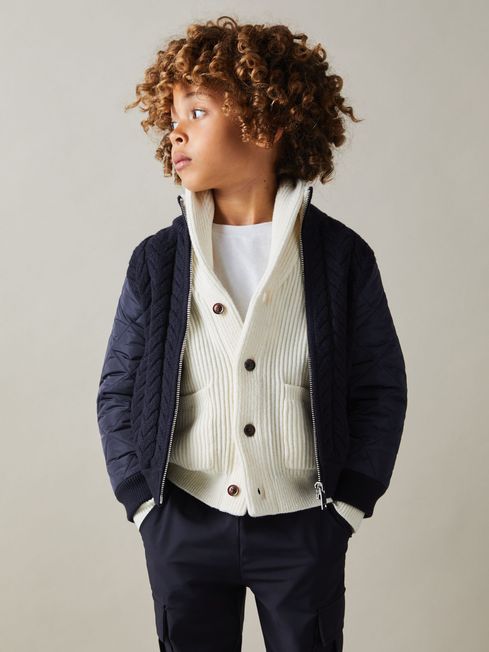 9 13 yrs Hybrid Quilt Knit Jacket in Navy REISS Ireland