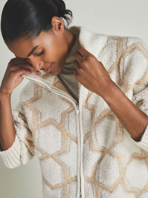 Reiss Morgan Cashmere Blend Boucle Jacket S Neutral Cream