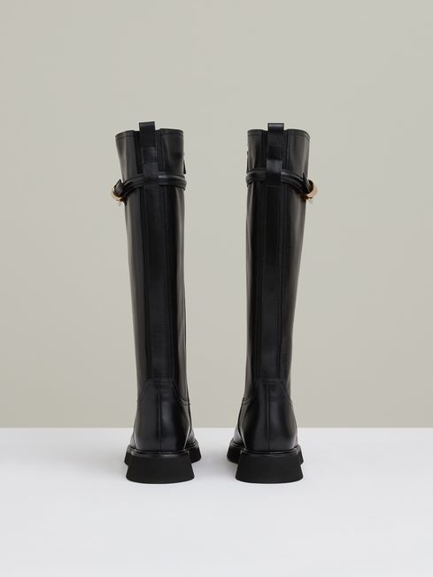 Reiss Briony Leather Buckled Knee High Boots REISS Rest of Europe
