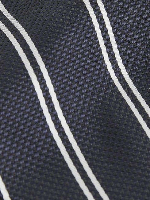 Silk Blend Stripe Tie in Navy