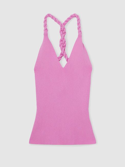 Reiss Pink Lauren Twist-Strap Rib-Knit Vest