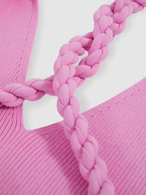 Reiss Pink Lauren Twist-Strap Rib-Knit Vest