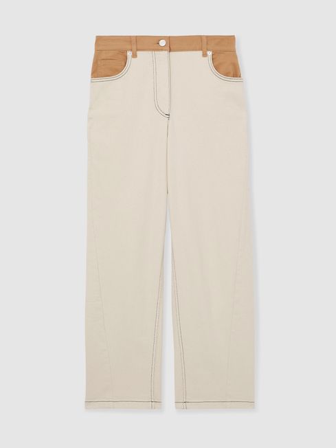 Reiss Ecru Maddie Petite Colour-Block Straight-Leg Jeans