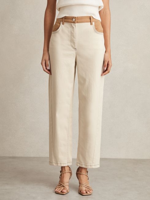 Reiss Ecru Maddie Petite Colour-Block Straight-Leg Jeans
