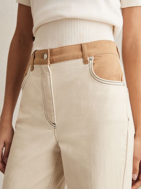 Reiss Ecru Maddie Petite Colour-Block Straight-Leg Jeans
