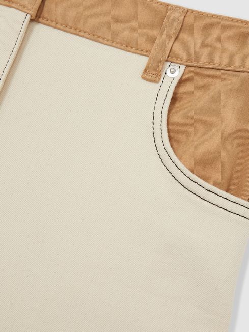 Reiss Ecru Maddie Petite Colour-Block Straight-Leg Jeans