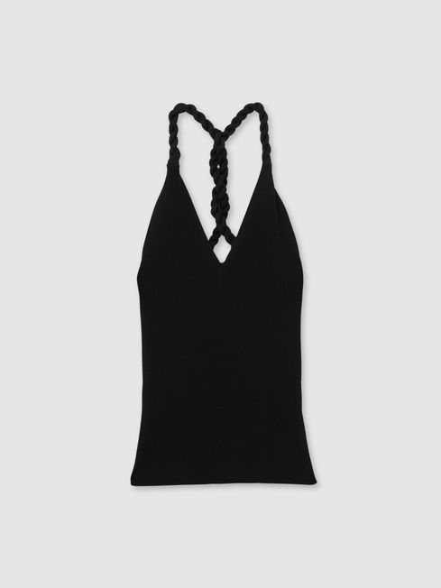 Reiss Black Lauren Twist-Strap Rib-Knit Vest