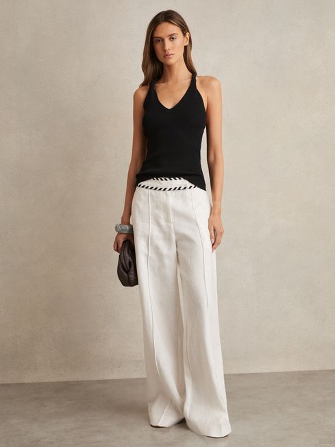 Reiss Black Lauren Twist-Strap Rib-Knit Vest