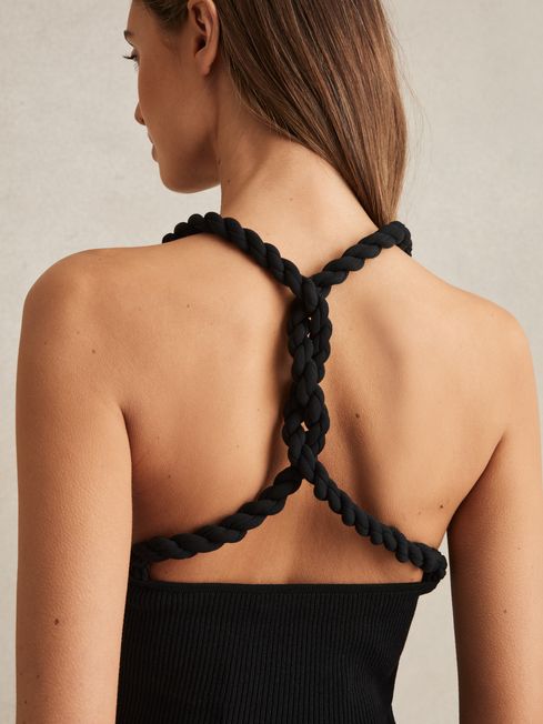 Reiss Black Lauren Twist-Strap Rib-Knit Vest